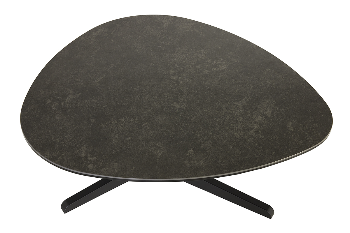 Table basse design en c�ramique noire et m�tal L84 cm LEWA