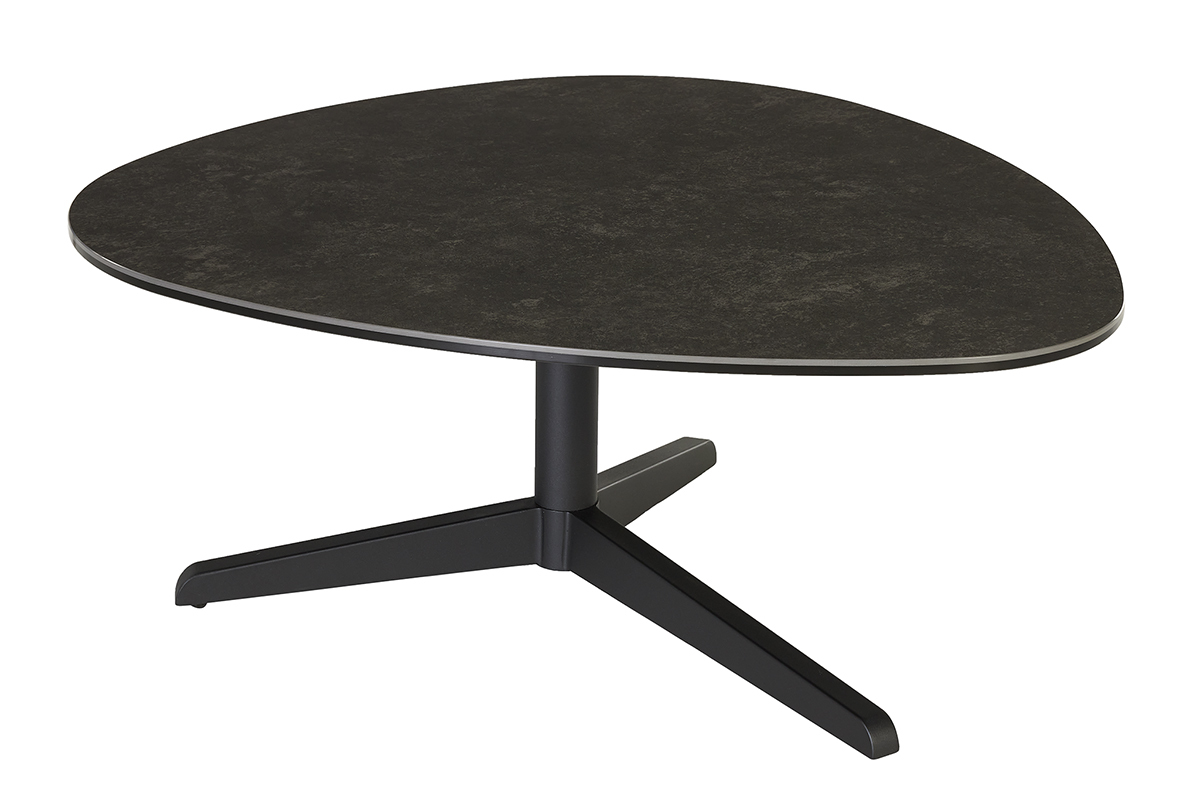Table basse design en c�ramique noire et m�tal L84 cm LEWA