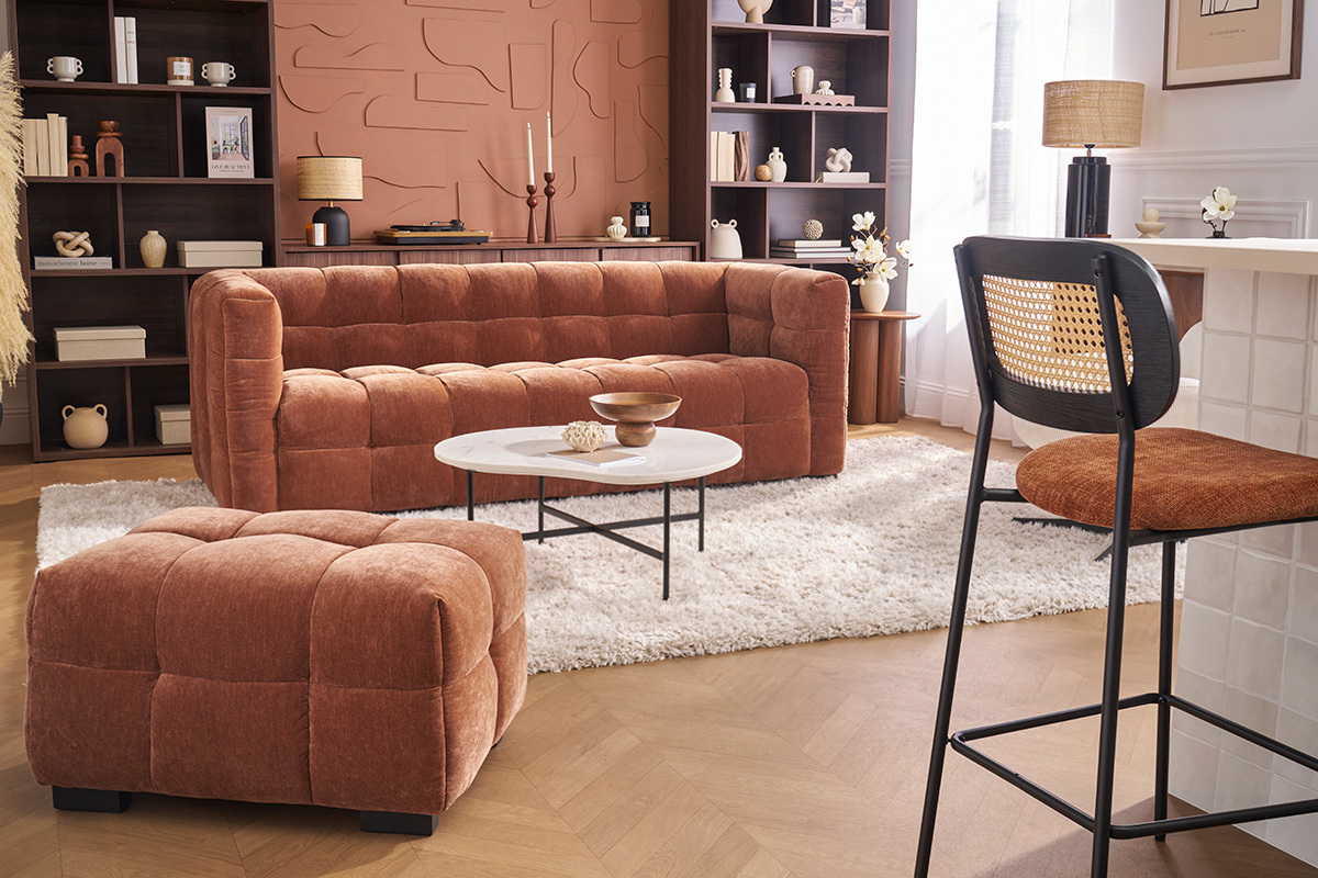 Table basse design en marbre blanc et mtal noir L80 cm SASSO