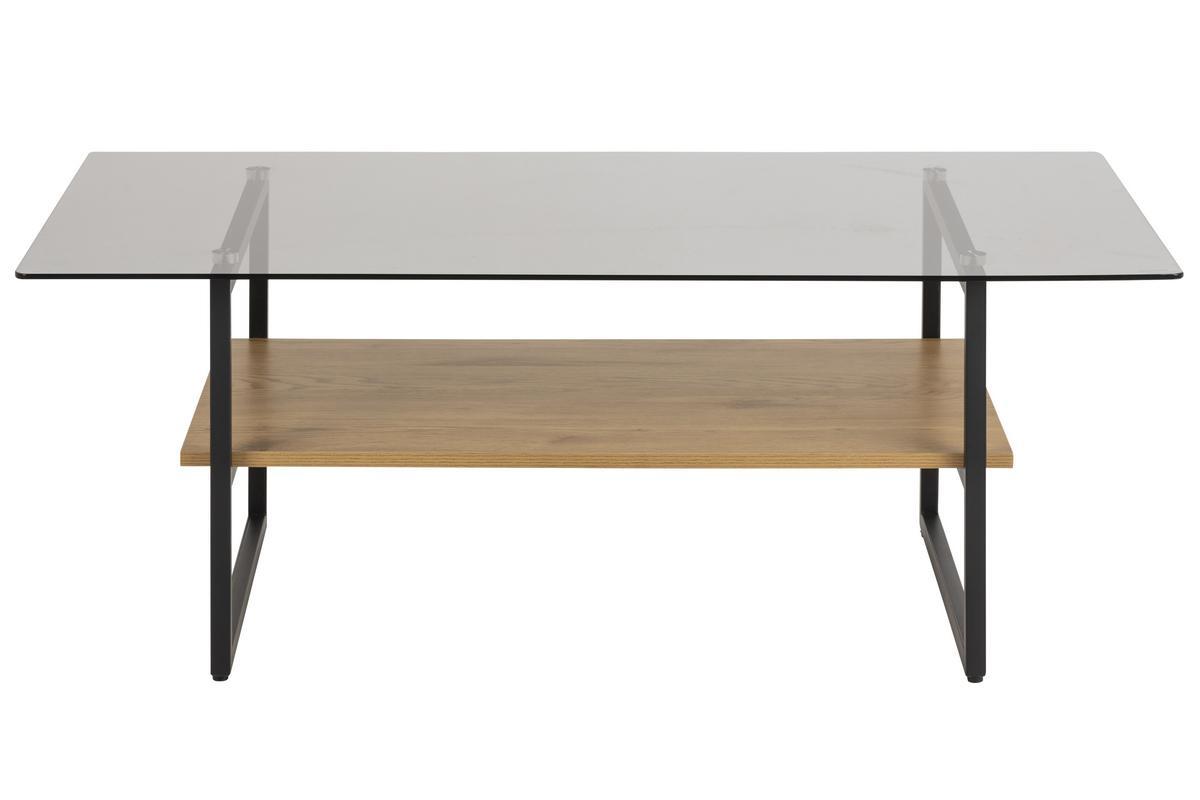 Table basse design en verre fum� avec �tag�re effet ch�ne ZAHO