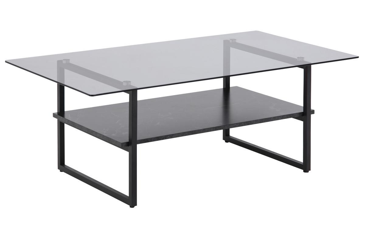 Table basse design en verre fum� avec �tag�re effet marbre noir ZAHO