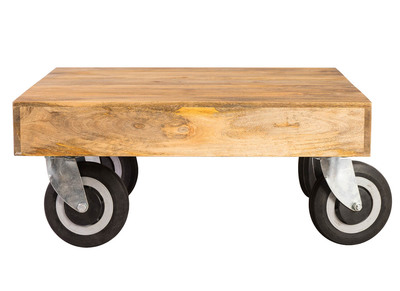 Table basse design industrielle carr&eacute;e &agrave; roulettes 80x80cm ATELIER