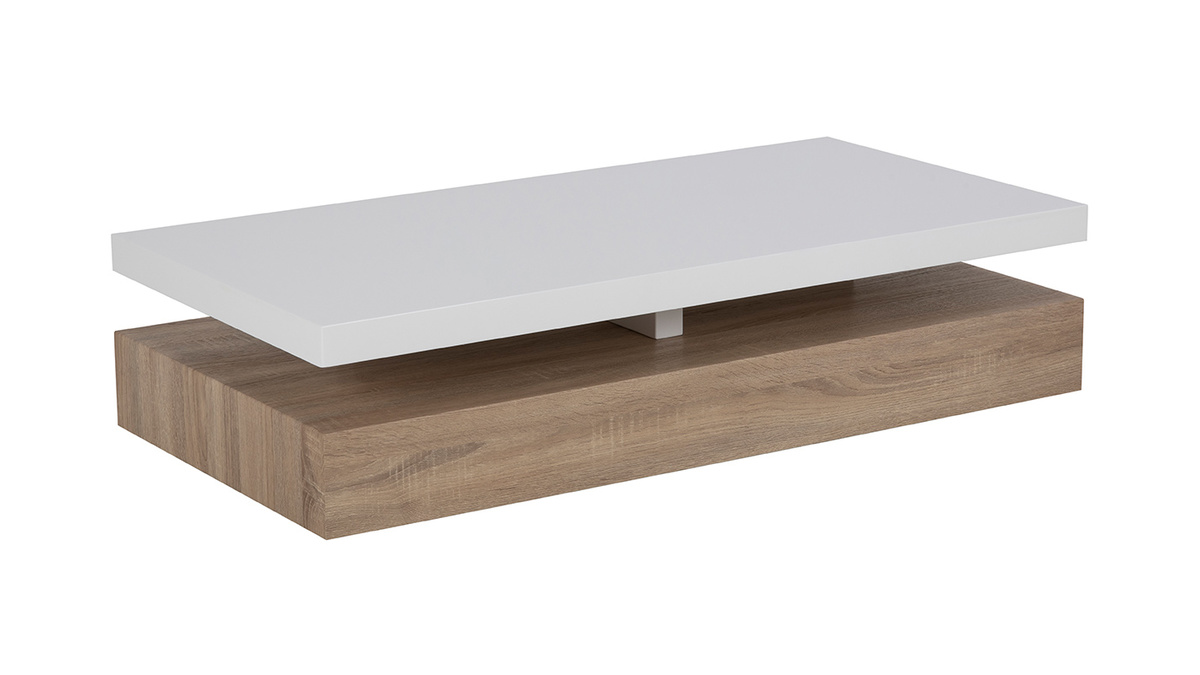 Table basse design laque blanc brillant et bois SONOMA