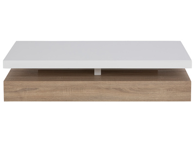 Table basse design laqu&eacute;e blanc brillant et bois SONOMA