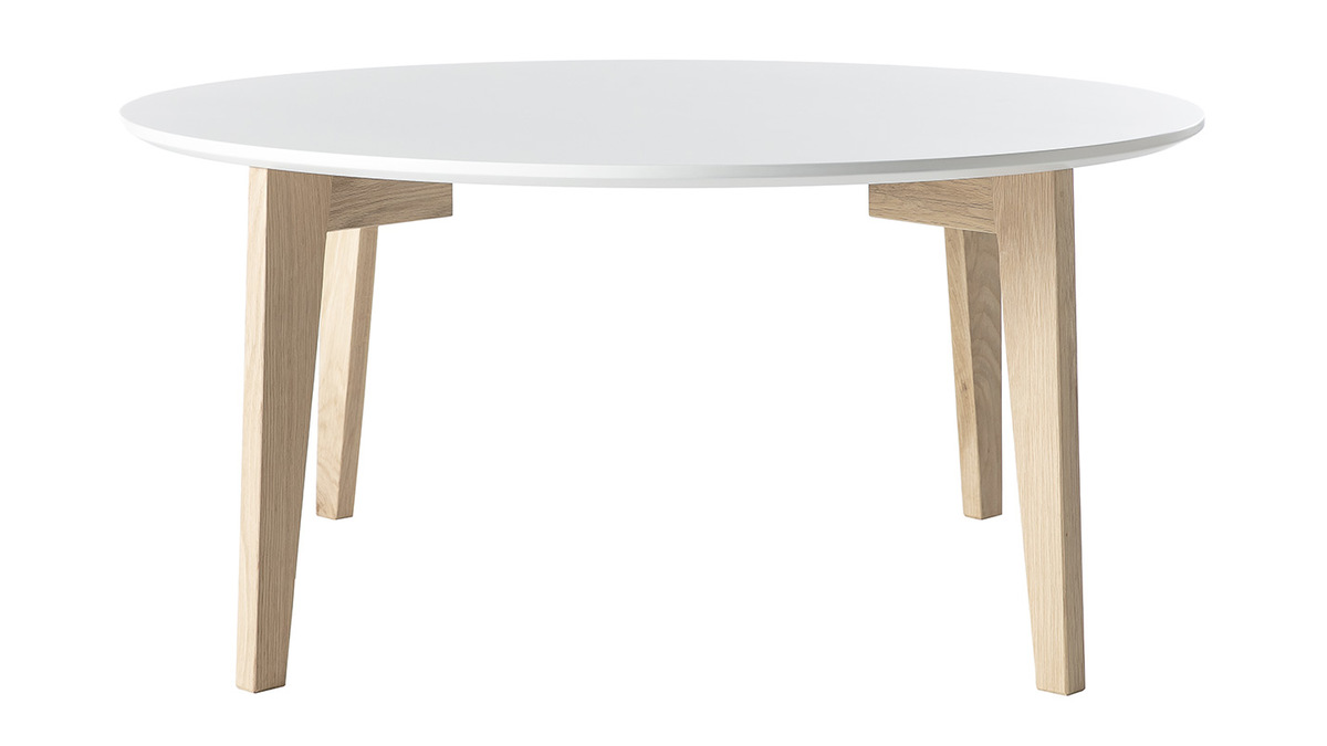 Table basse design laque blanc mat et bois naturel LARGO