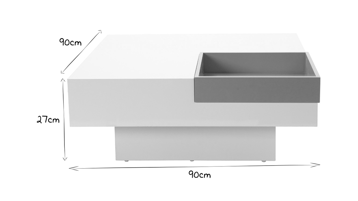 Table basse design laque blanche plateau gris amovible TEENA