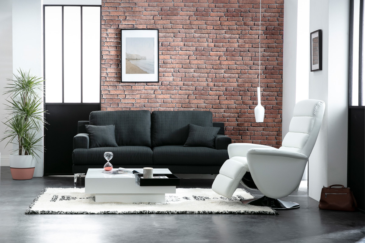 Table basse design laqu�e blanche plateau noir amovible TEENA
