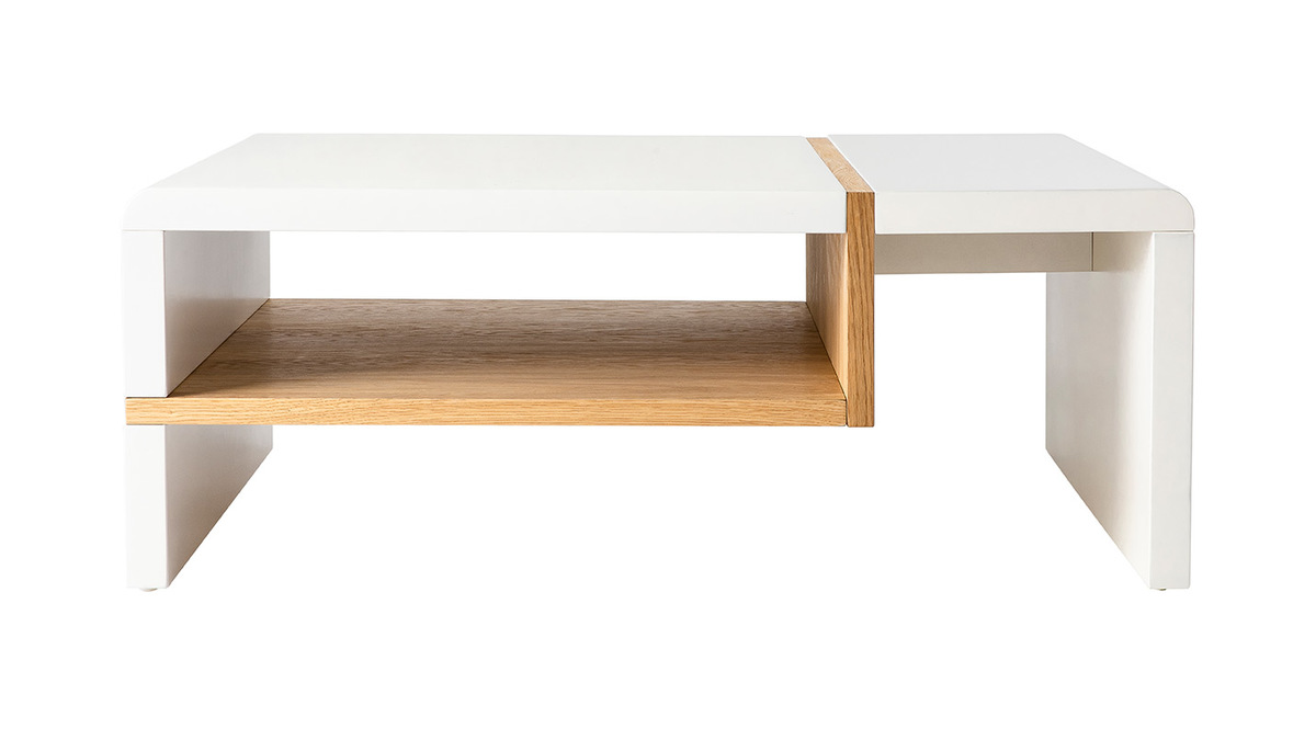 Table basse design laque mat blanc et plaquage chne INSERT