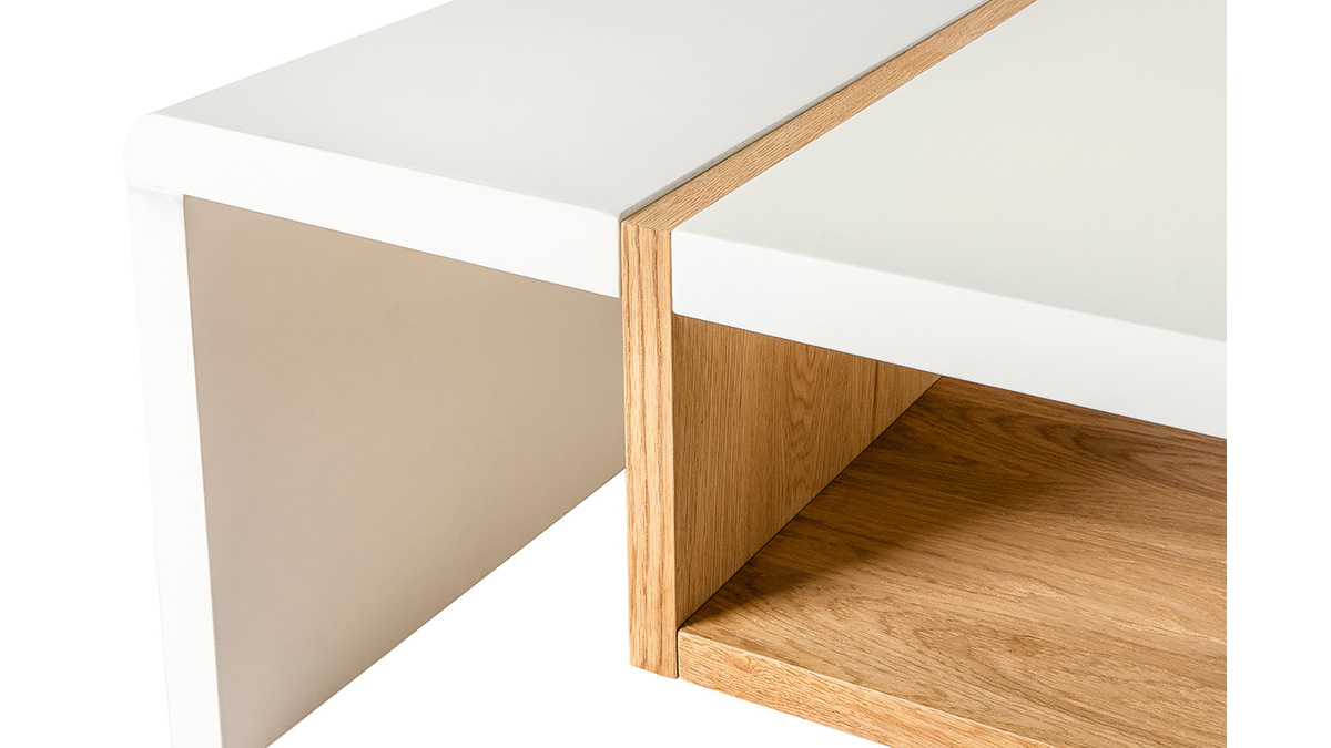 Table basse design laque mat blanc et plaquage chne INSERT