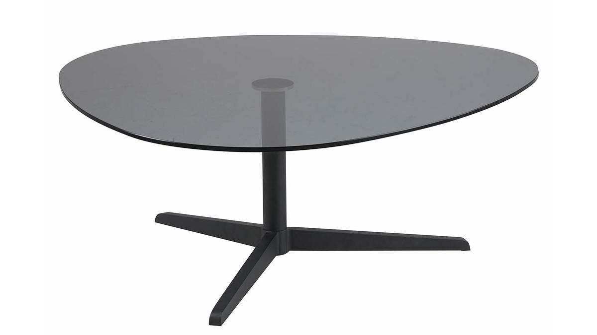 Table basse design ovale noire en verre fum et mtal GALET