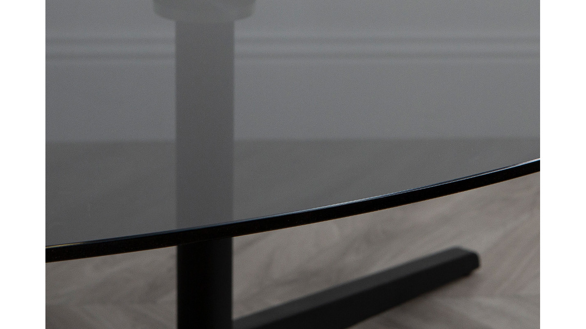 Table basse design ovale noire en verre fum et mtal GALET