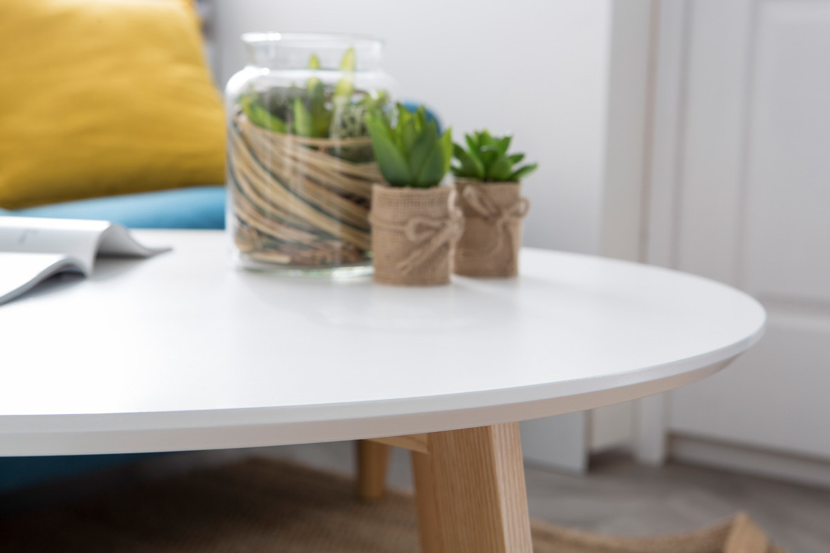 Table basse design ronde blanc mat D80 cm SARA