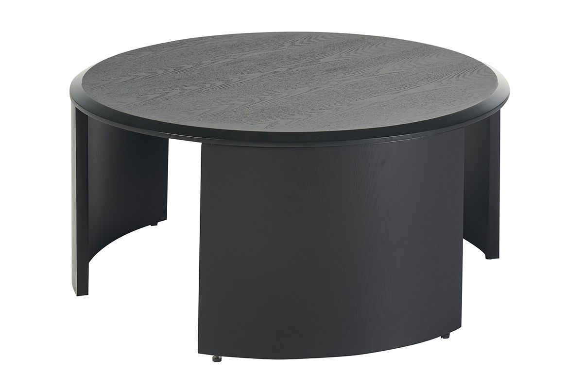 Table basse design ronde bois noir D80 cm ZAHRA