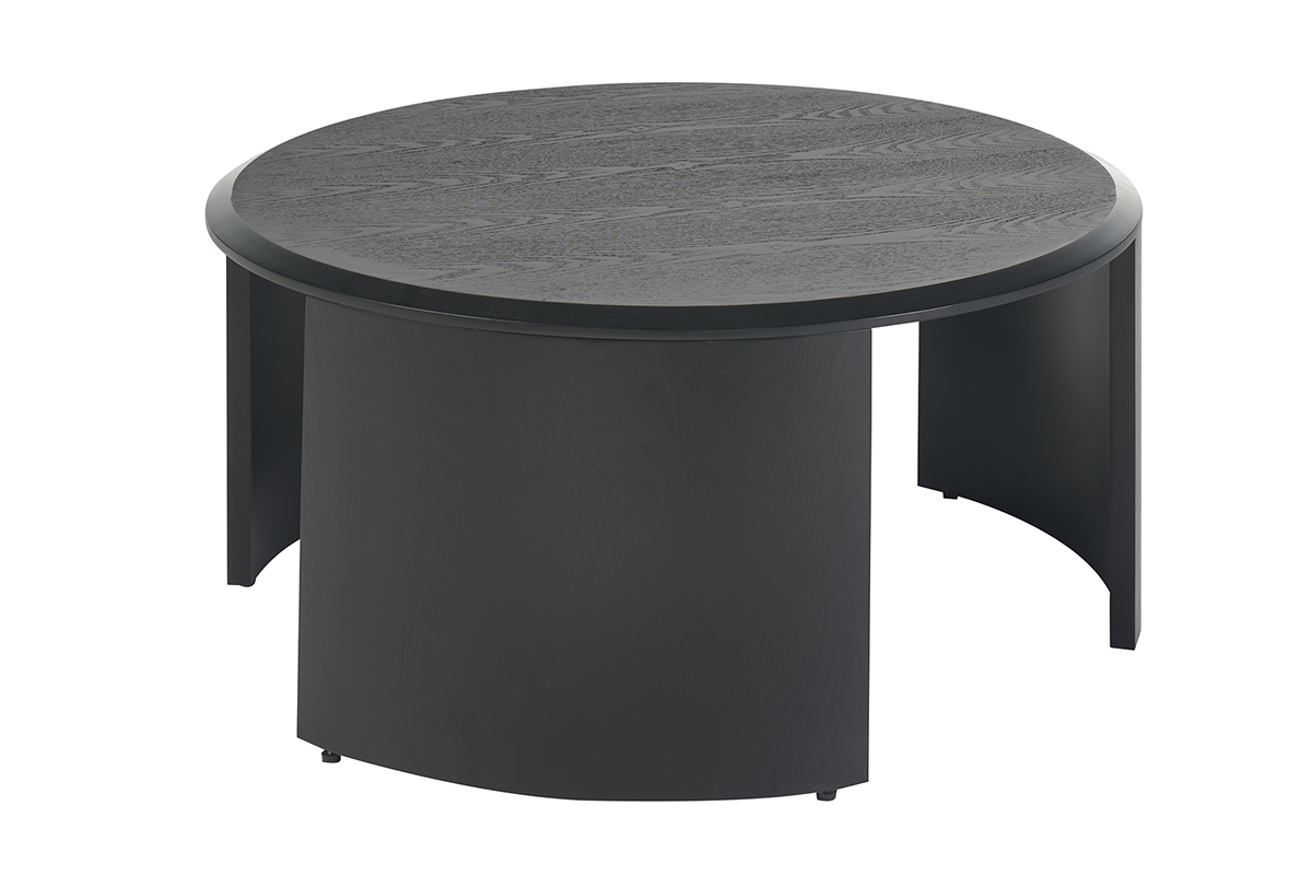 Table basse design ronde bois noir D80 cm ZAHRA