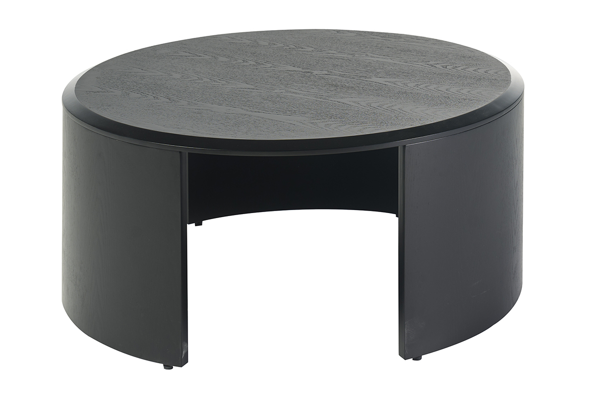 Table basse design ronde bois noir D80 cm ZAHRA