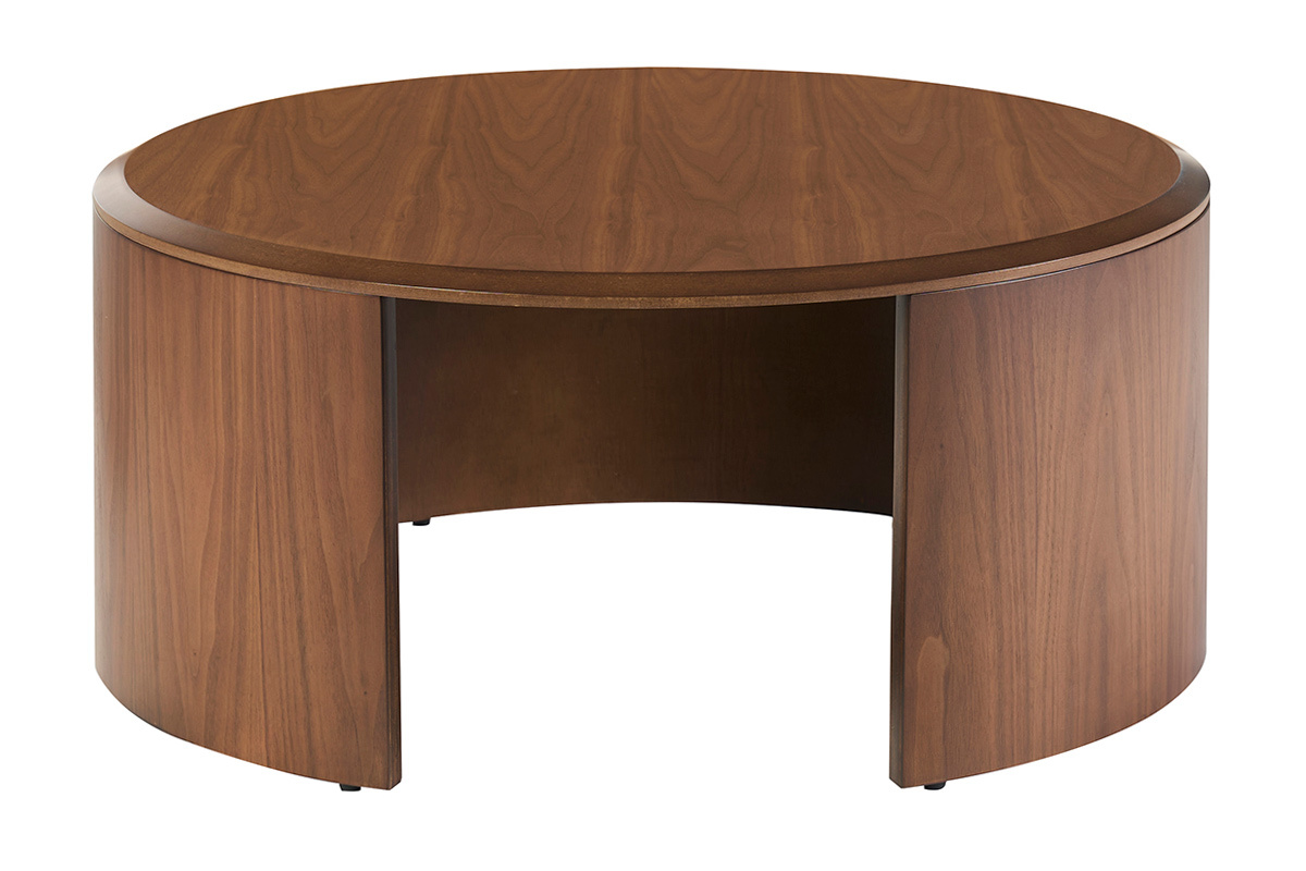 Table basse design ronde en bois fonc� noyer D80 cm ZAHRA