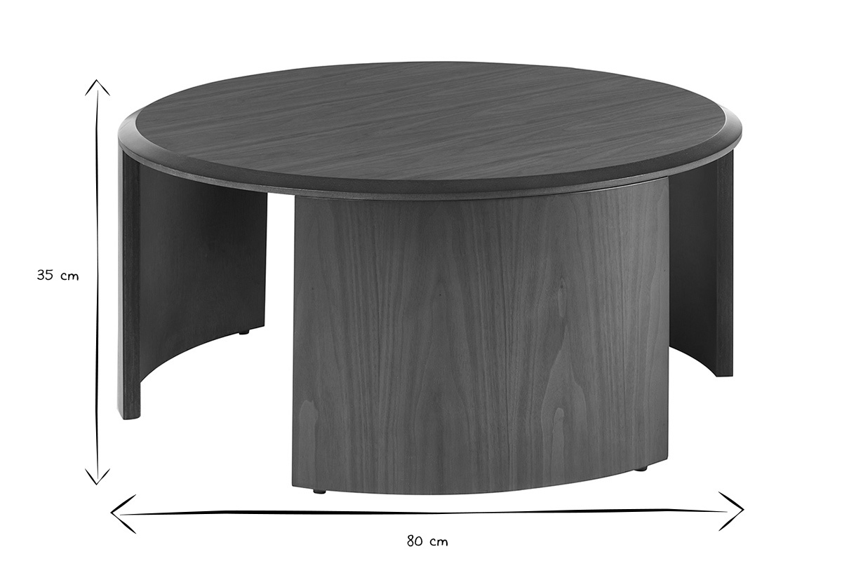 Table basse design ronde en bois fonc� noyer D80 cm ZAHRA