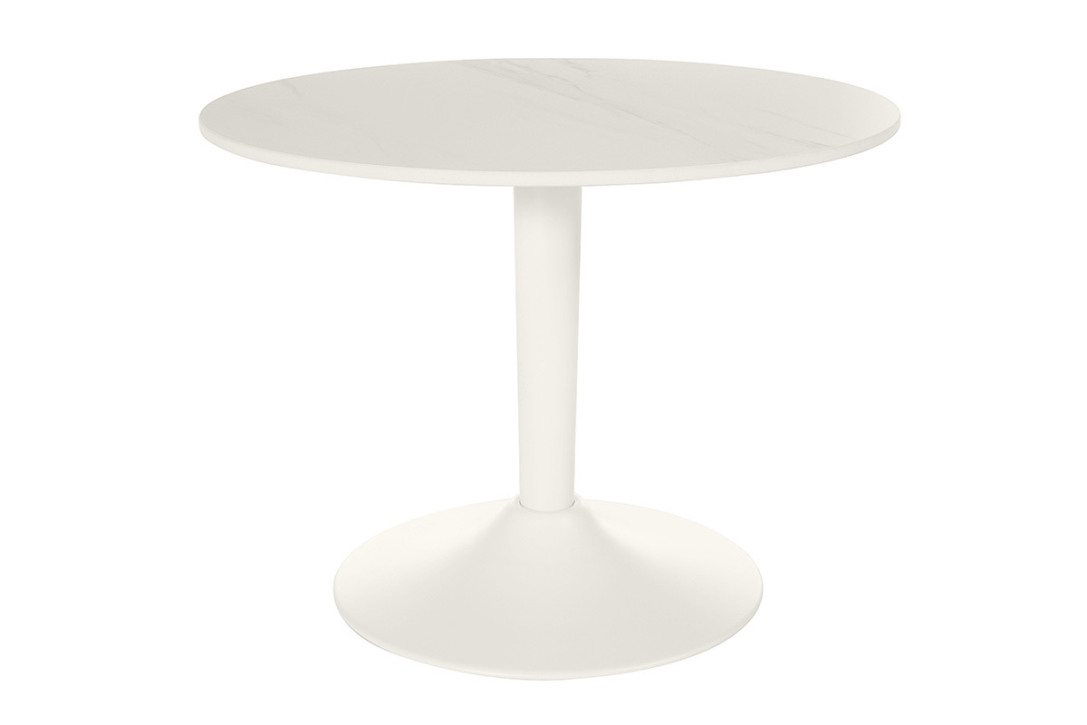 Table basse design ronde en c�ramique blanche et m�tal D60 cm MALOU