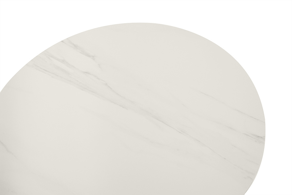 Table basse design ronde en c�ramique blanche et m�tal D60 cm MALOU