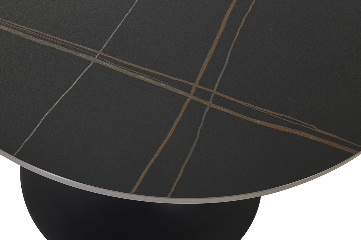 Table basse design ronde en c�ramique noire et m�tal D60 cm MALOU