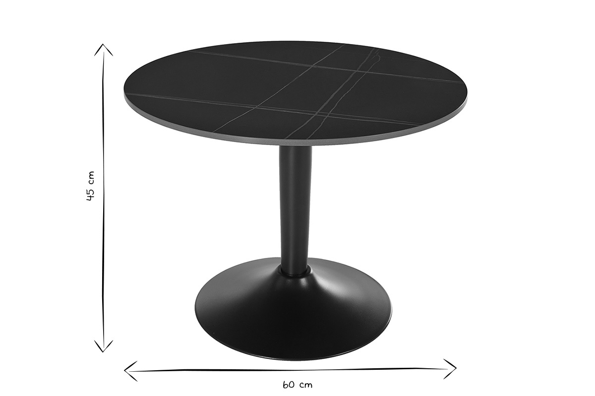 Table basse design ronde en c�ramique noire et m�tal D60 cm MALOU