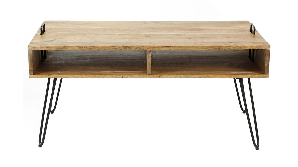 Table basse en acacia massif et mtal noir ALVIN