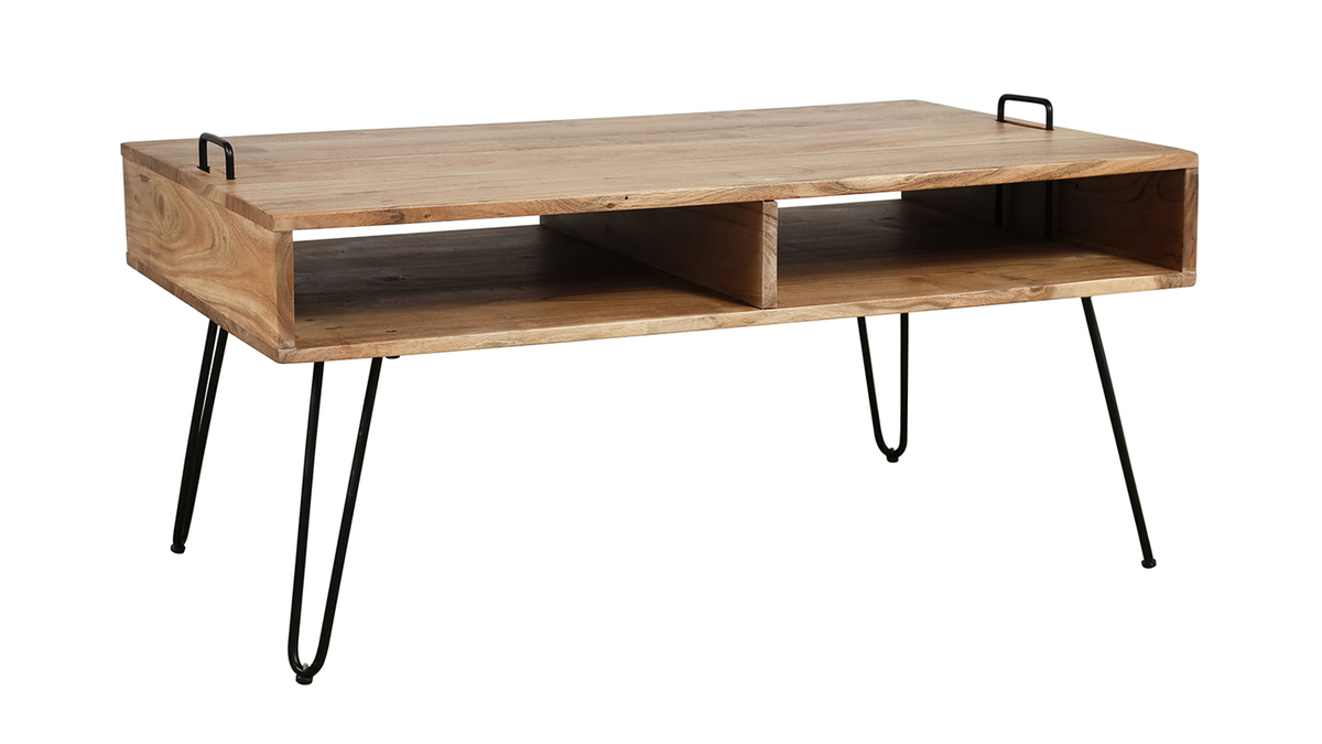 Table basse en acacia massif et mtal noir ALVIN