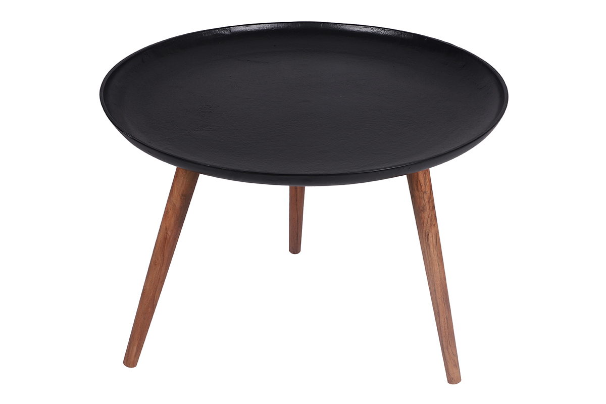Table basse en aluminium noir et manguier D75 cm LUMI