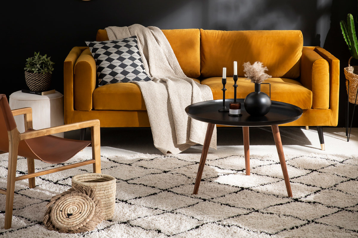 Table basse en aluminium noir et manguier D75 cm LUMI