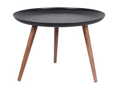 Table basse en aluminium noir et manguier D75 cm LUMI