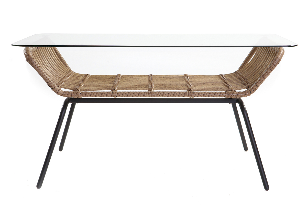 Table basse en verre et fils de r�sine fa�on rotin TANGO
