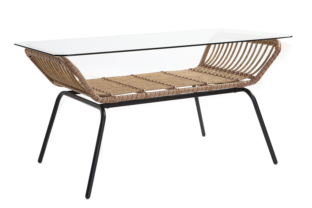 Table basse en verre et fils de r�sine fa�on rotin TANGO