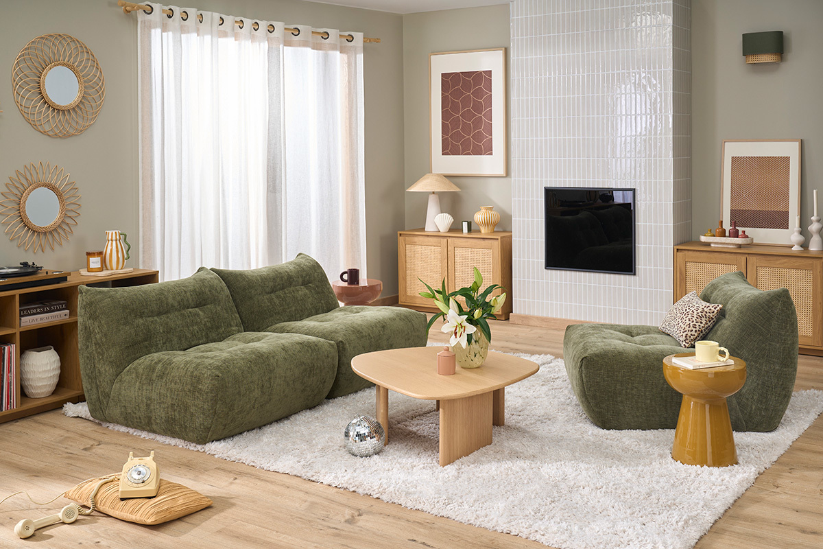 Table basse forme organique en bois clair ch�ne L85 cm ONDINE