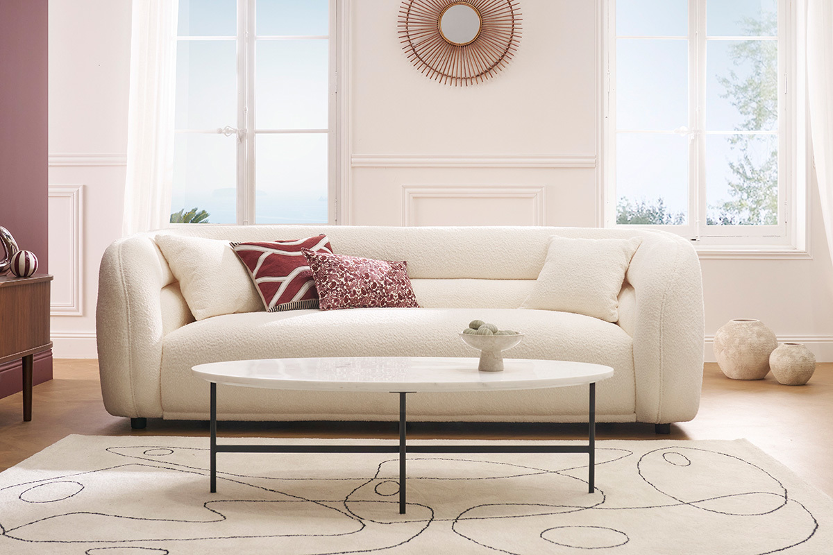 Table basse ovale en marbre blanc et métal noir L115 cm CARRARE