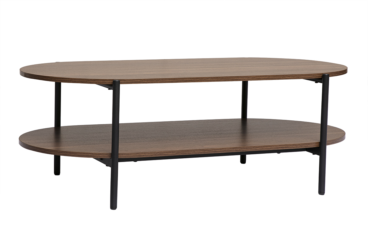 Table basse ovale finition bois fonc� noyer et m�tal L115 cm BRUNA