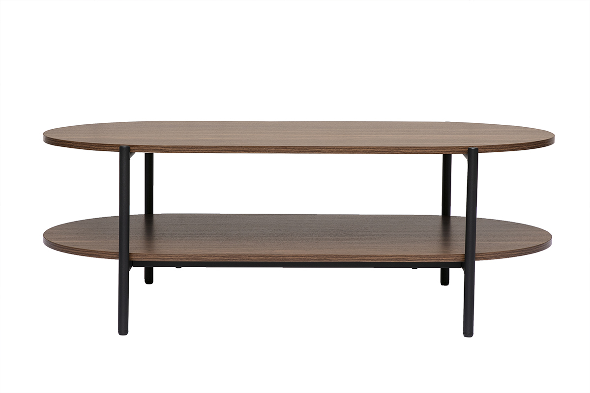 Table basse ovale finition bois fonc� noyer et m�tal L115 cm BRUNA