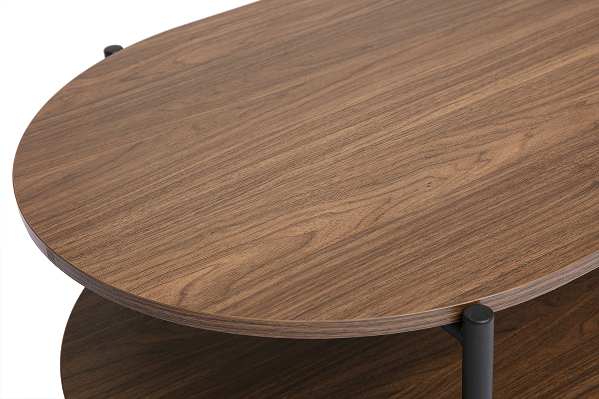 Table basse ovale finition bois fonc� noyer et m�tal L115 cm BRUNA