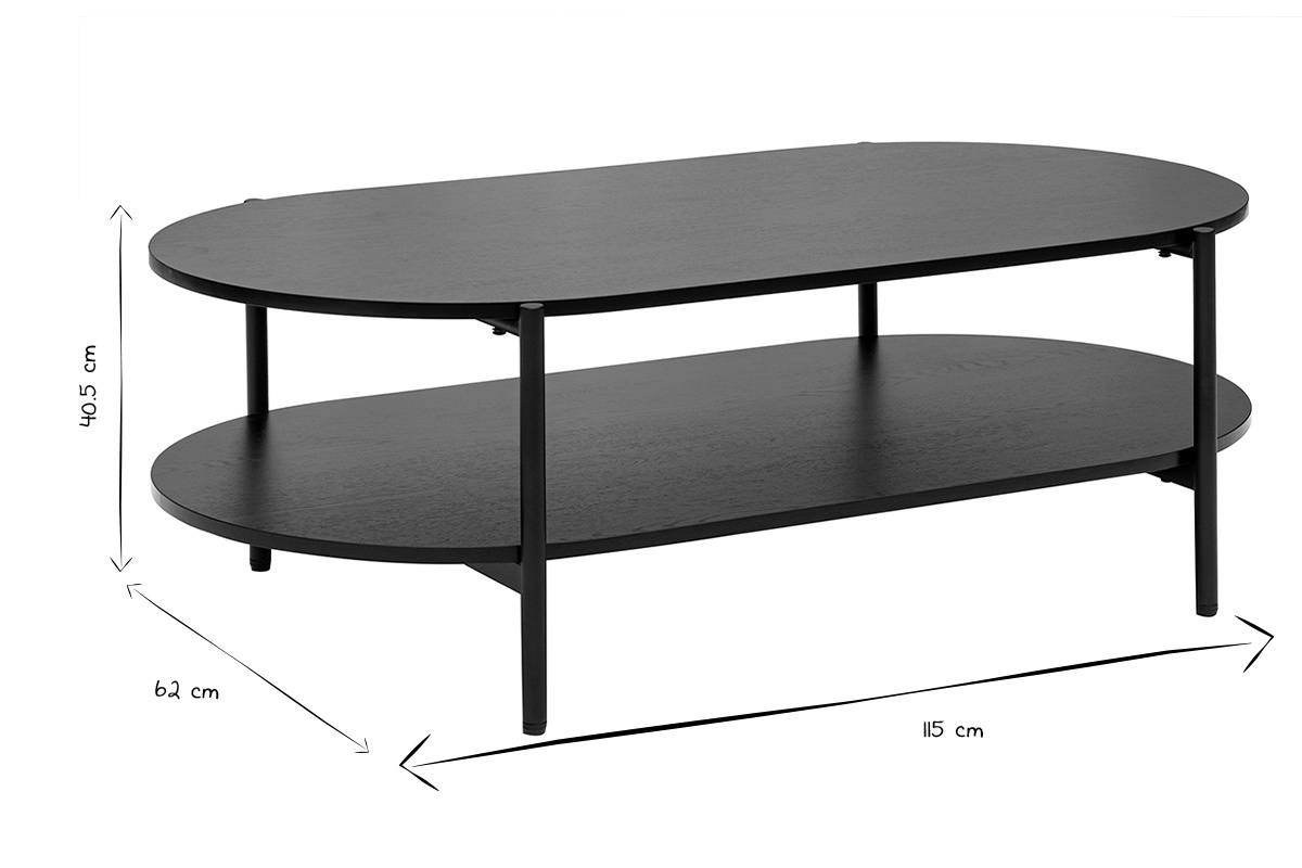 Table basse ovale finition bois noir et mtal L115 cm BRUNA