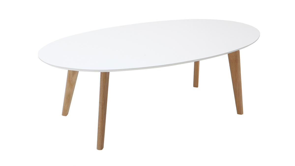 Table basse ovale scandinave blanc et bois clair chne L120 cm EKKA