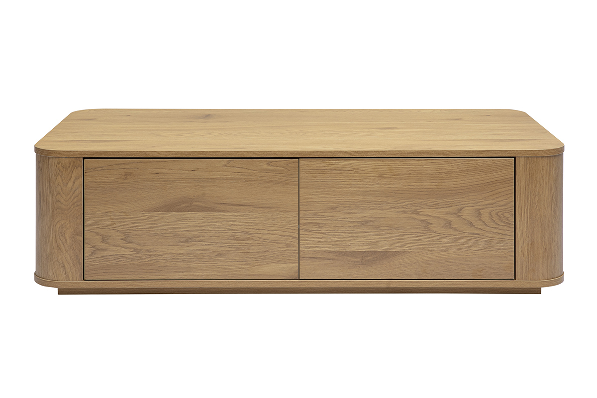 Table basse rectangulaire avec rangement 2 tiroirs finition bois clair ch�ne L120 cm NEGAN