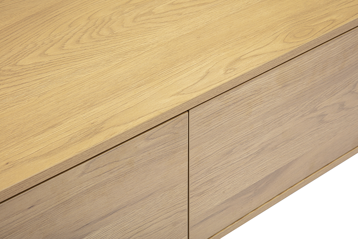 Table basse rectangulaire avec rangement 2 tiroirs finition bois clair ch�ne L120 cm NEGAN