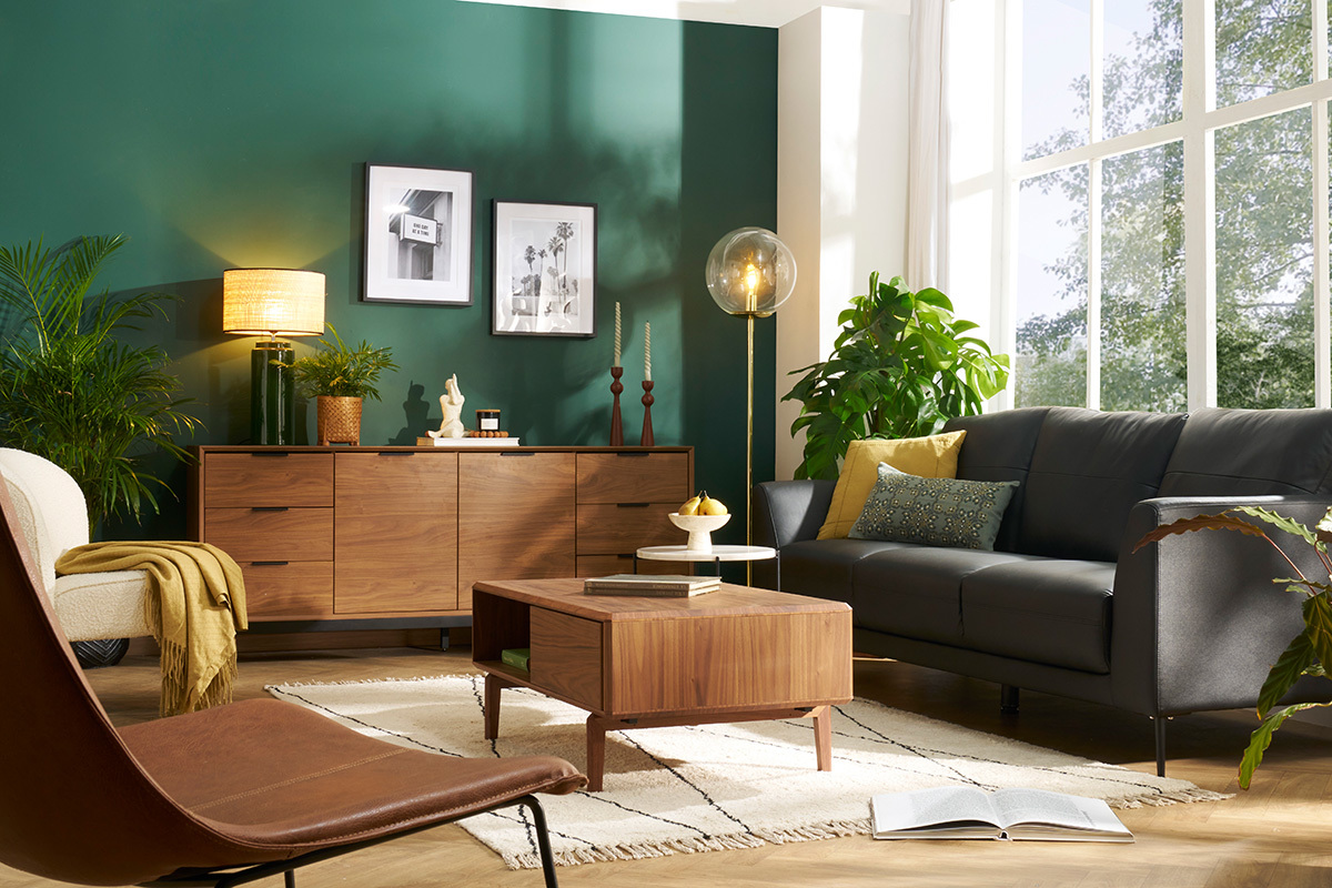 Table basse rectangulaire avec rangements 2 tiroirs bois fonc� noyer L100 cm SUVA