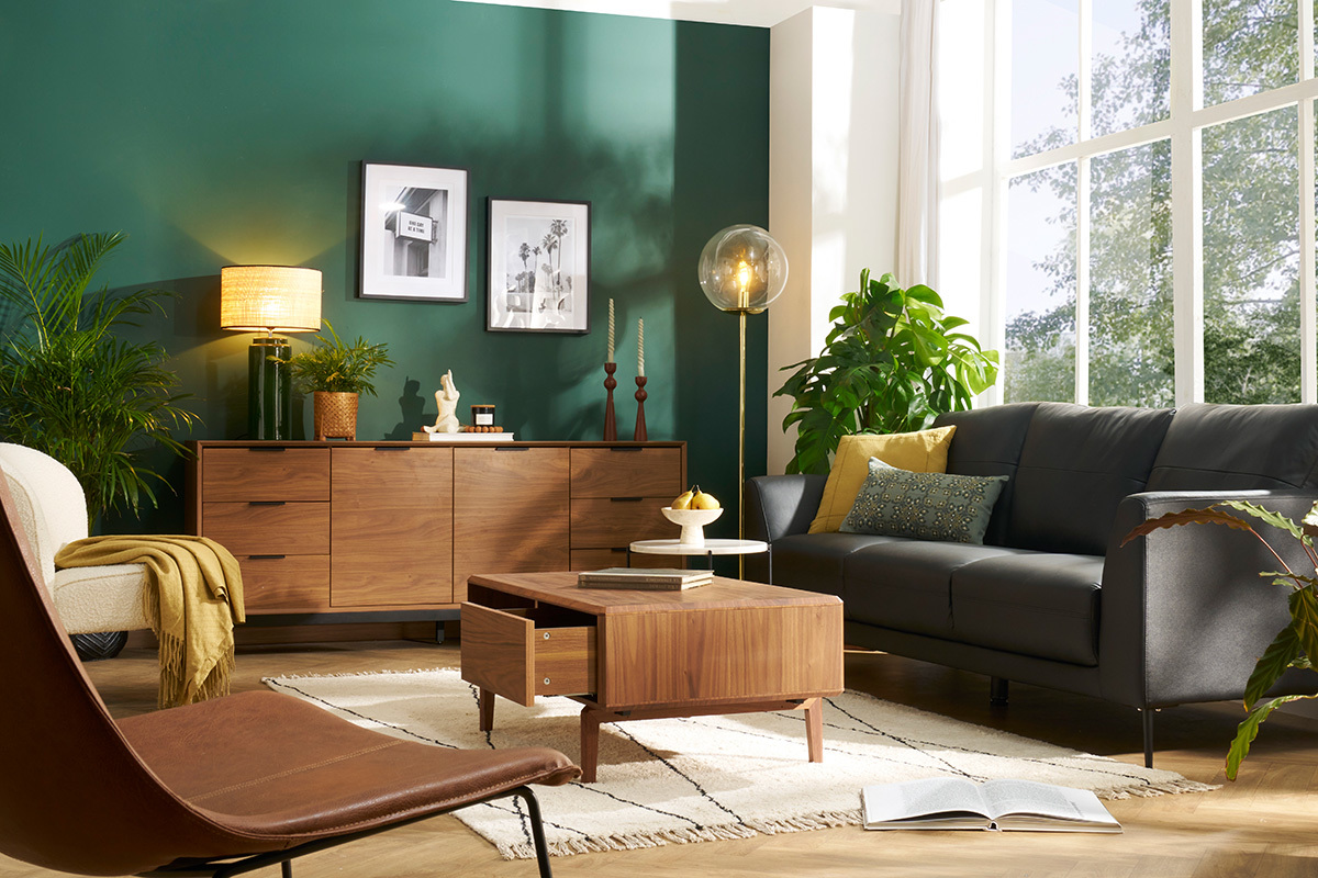 Table basse rectangulaire avec rangements 2 tiroirs bois fonc� noyer L100 cm SUVA