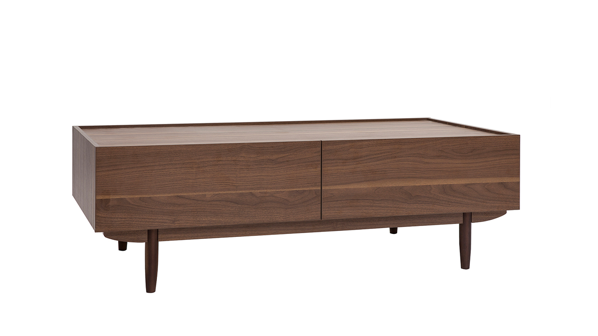 Table basse rectangulaire avec rangements 2 tiroirs finition bois fonc noyer L120 cm SANAA