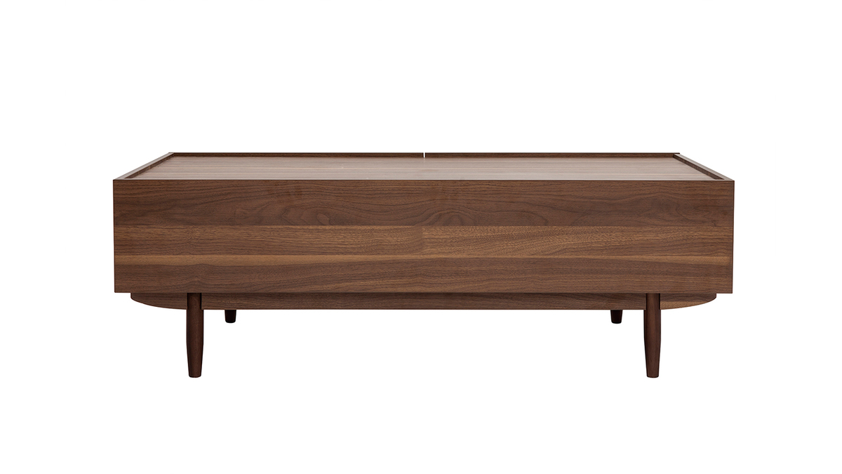 Table basse rectangulaire avec rangements 2 tiroirs finition bois fonc noyer L120 cm SANAA