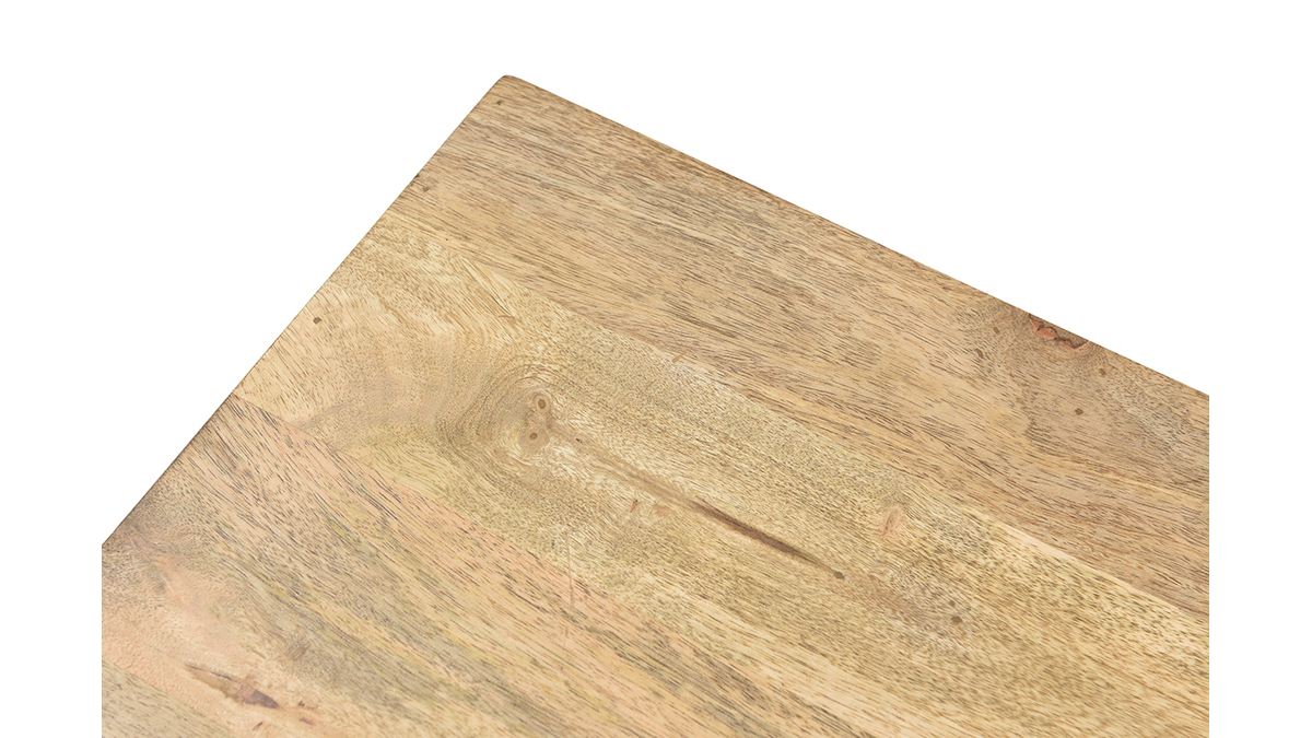 Table basse rectangulaire avec rangements bois clair manguier massif gravé et laiton L100 cm ZAIKA