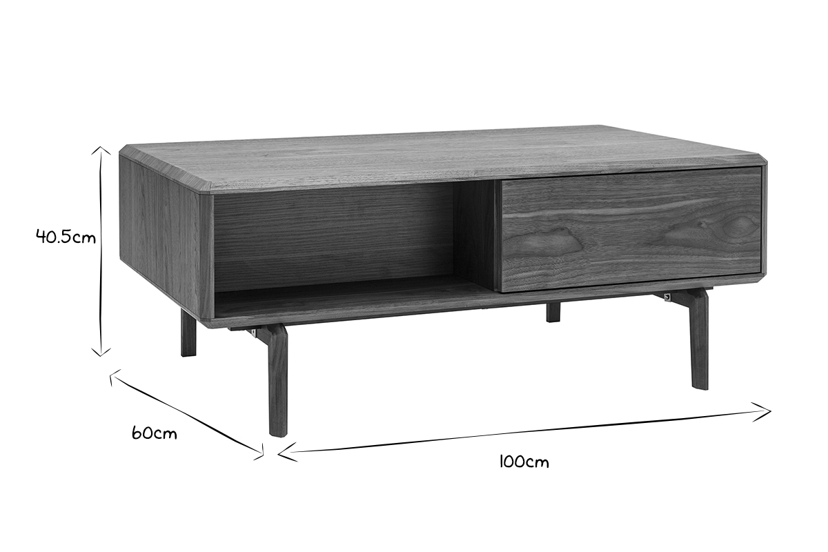Table basse rectangulaire avec rangements bois foncé noyer L100 cm SUVA