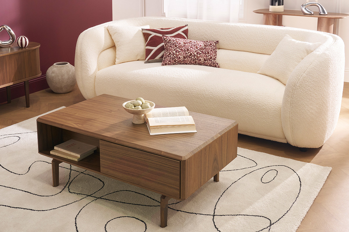 Table basse rectangulaire avec rangements bois foncé noyer L100 cm SUVA