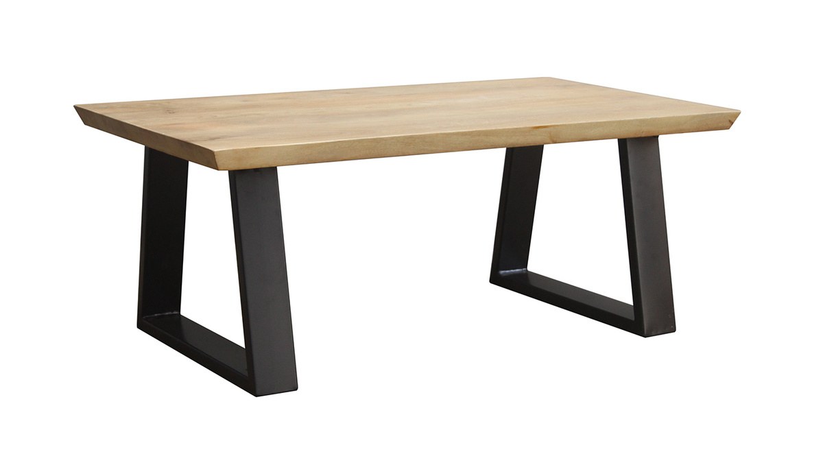 Table basse rectangulaire bois clair manguier massif et mtal noir L100 cm VIJAY