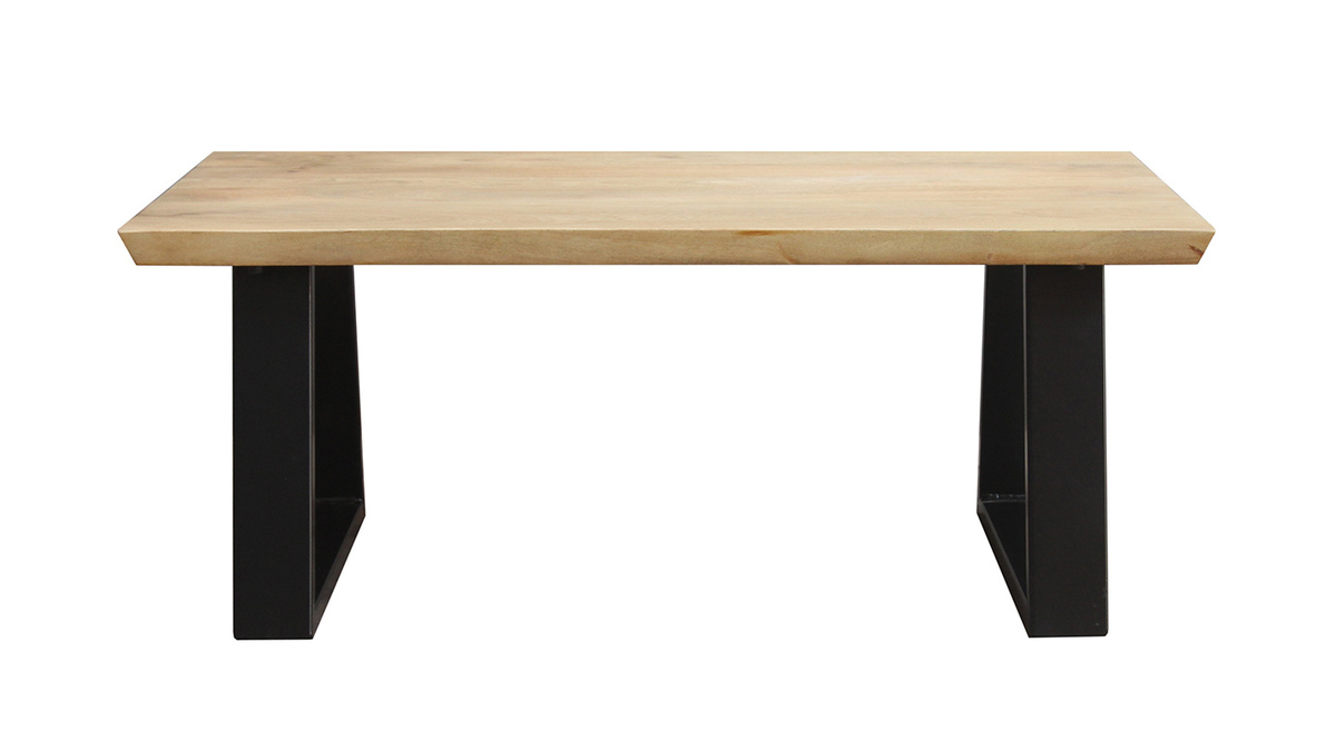 Table basse rectangulaire bois clair manguier massif et mtal noir L100 cm VIJAY